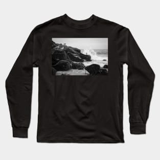 Seagulls and Breaking Waves on Rockaway Beach Long Sleeve T-Shirt